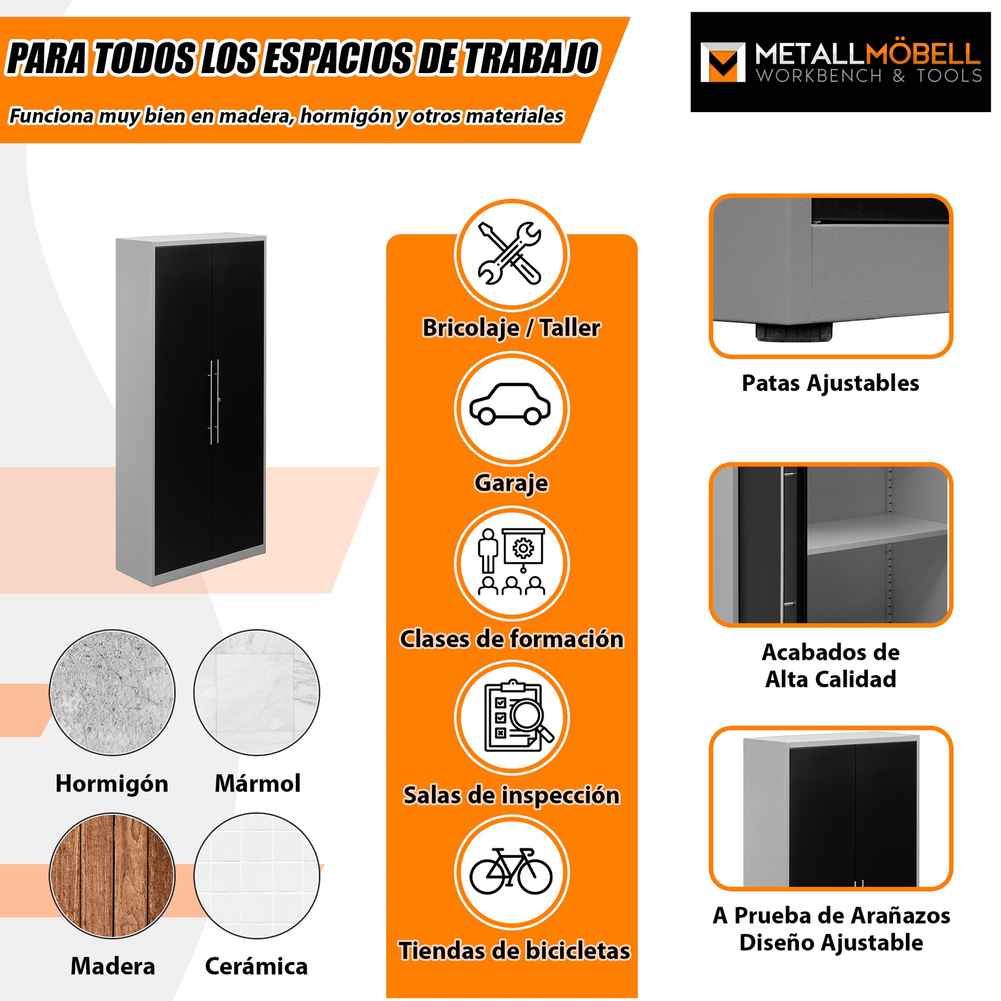 Pack Brico Bikers 2 – Banco de trabajo compacto para garaje con carro de herramientas y armarios para una organización profesional - MetallMöbell