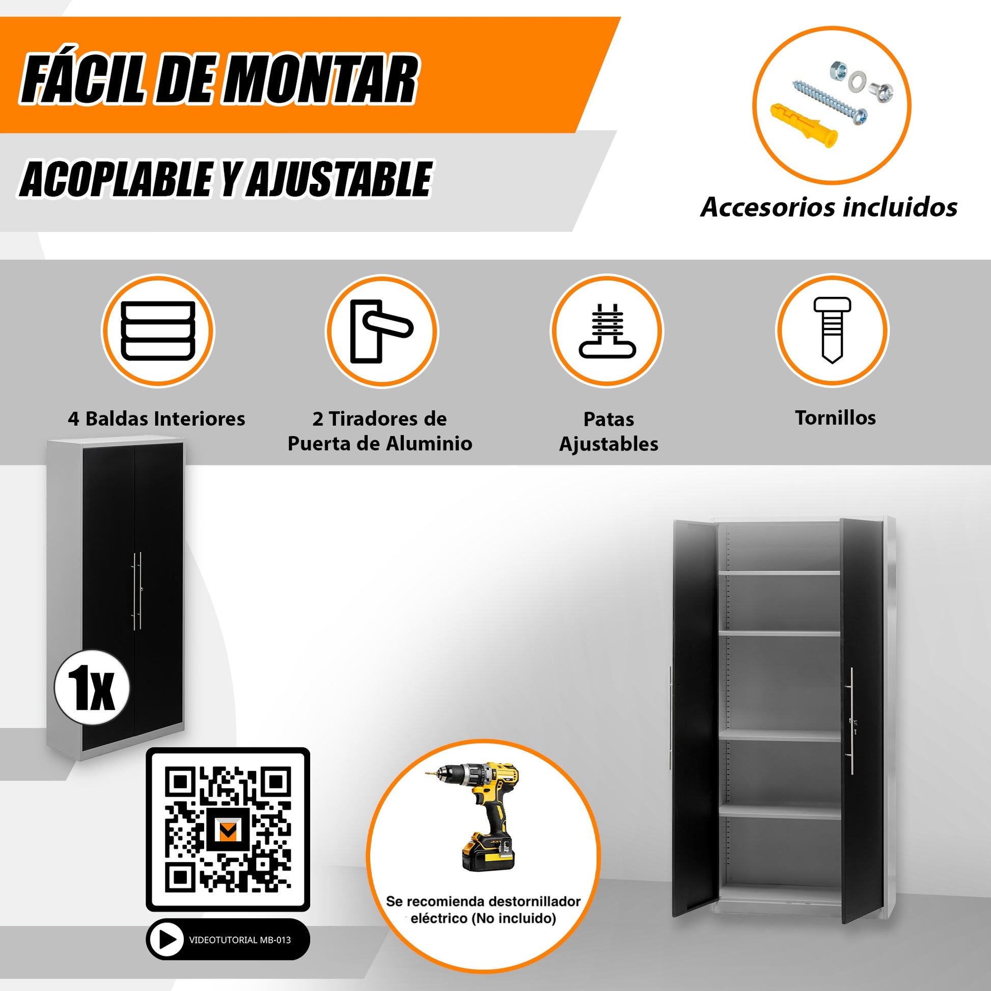 Pack Brico Bikers 2 – Banco de trabajo compacto para garaje con carro de herramientas y armarios para una organización profesional - MetallMöbell