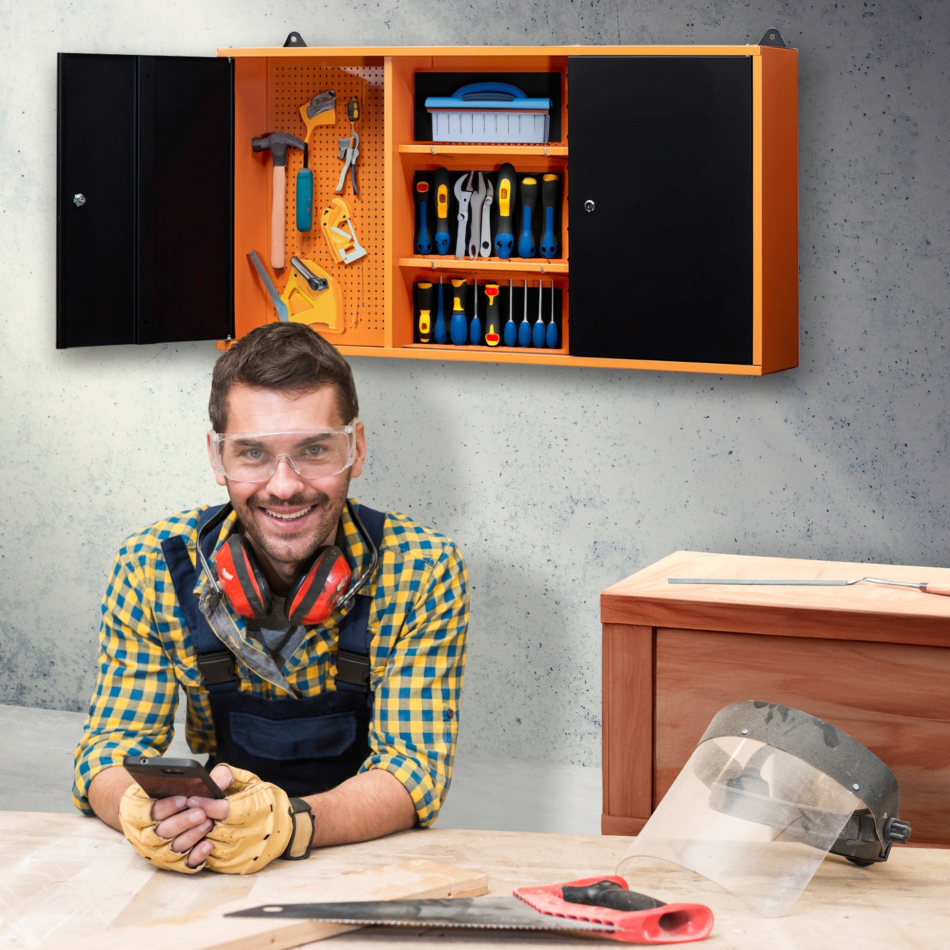 Armario Metálico con Cerradura de Pared de Tres Secciones y Estantería Intermedia 120x60x20Cm - MetallMöbell