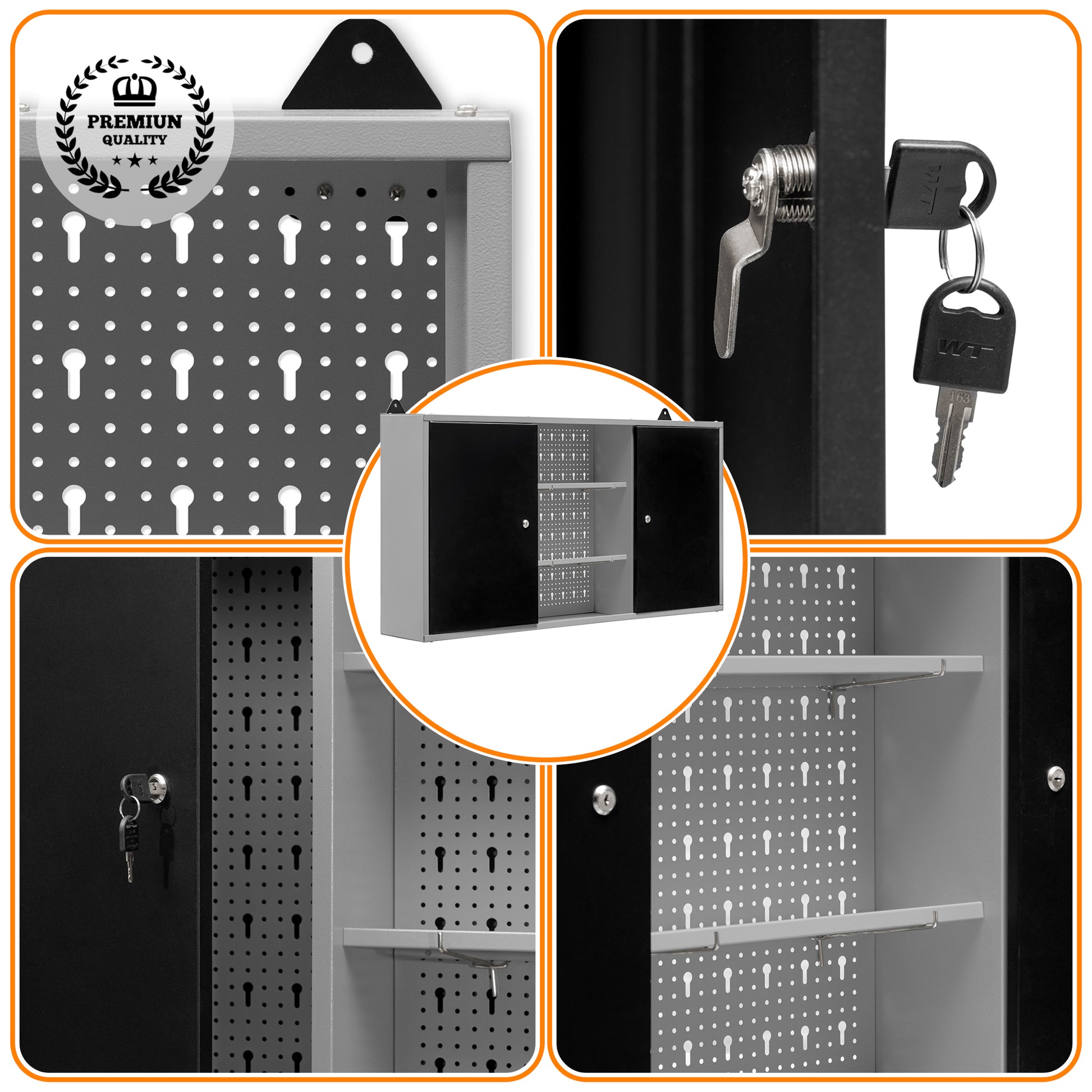 Armario Metálico con Cerradura de Pared de Tres Secciones y Estantería Intermedia 120x60x20Cm - MetallMöbell