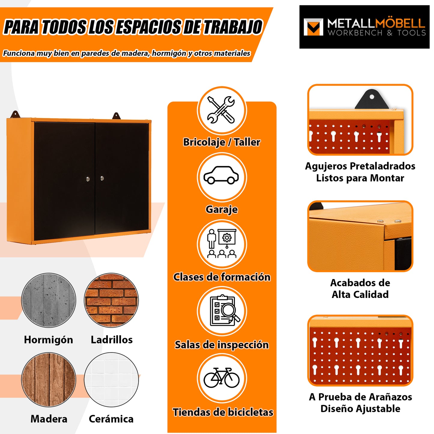 Pack Brico-Motero 2 – Banco de trabajo compacto para garajes pequeños con armarios murales y panel perforado - MetallMöbell