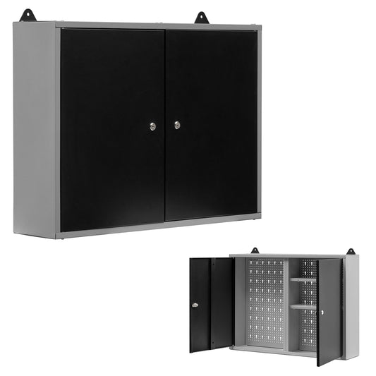 Pack Brico-Manitas banco de trabajo con cajones y armarios, panel perforado y armarios metálicos de pared con cerradura para talleres y garajes - MetallMöbell