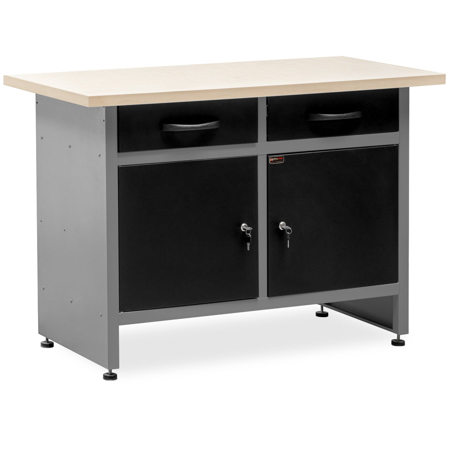 Workbench with Adjustable Legs, Lockable Drawers and Cabinets