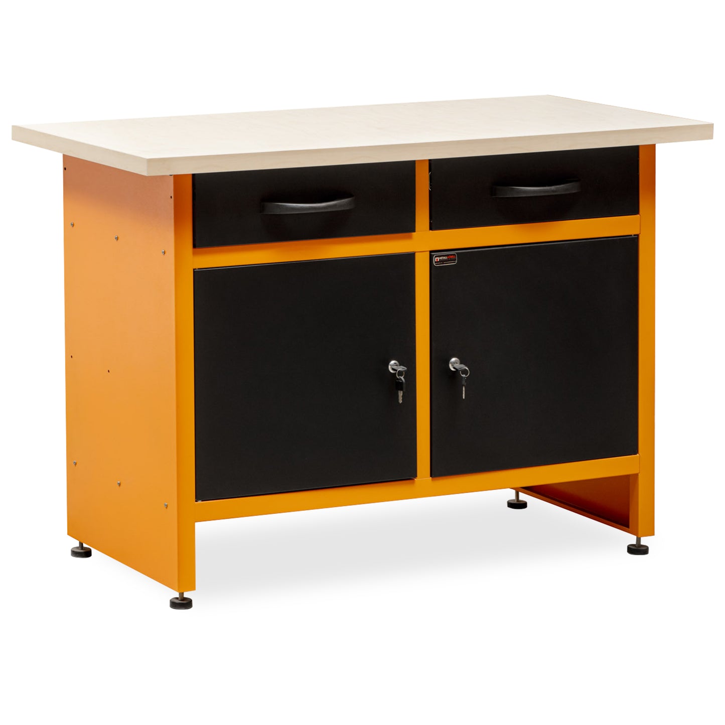 Workbench with Adjustable Legs, Lockable Drawers and Cabinets