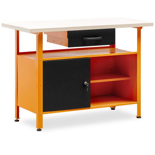 Banco de trabajo multipropósito con cajón, armario, cerradura y llave de 120x60x92Cm MB-007 - MetallMöbell