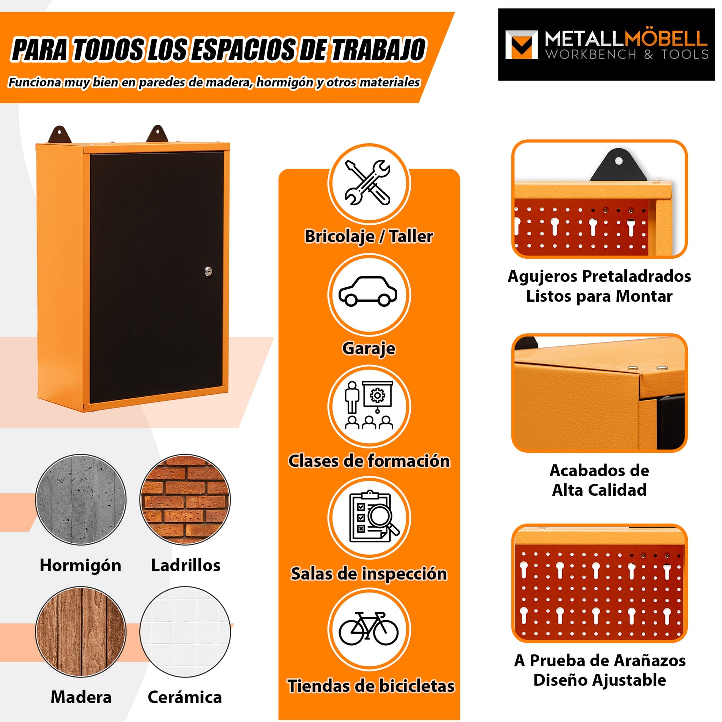 Armario de herramientas con cerradura de pared 40x60x20 cm con llave - MetallMöbell
