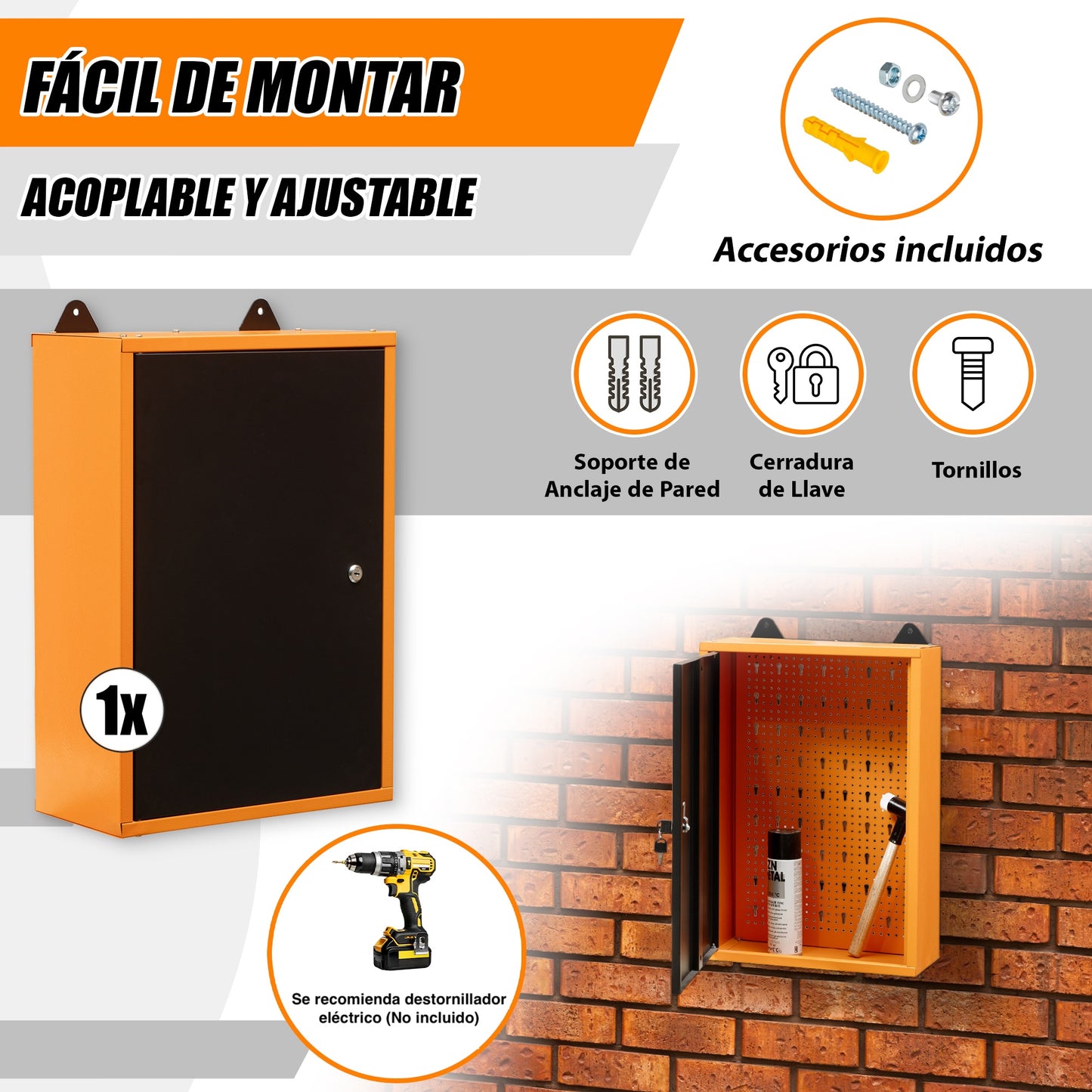 Armario de herramientas con cerradura de pared 40x60x20 cm con llave - MetallMöbell