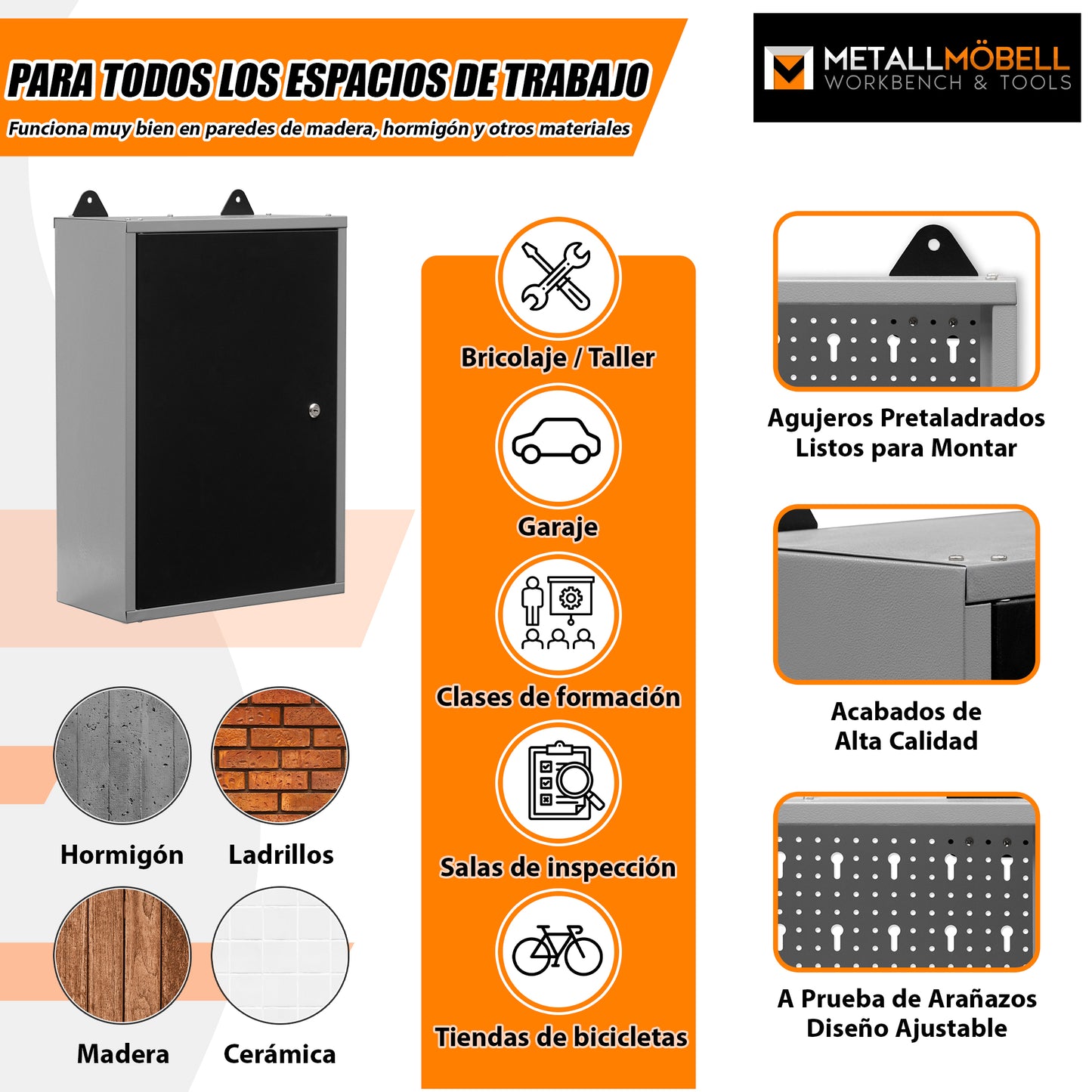 Armario de herramientas con cerradura de pared 40x60x20 cm con llave - MetallMöbell