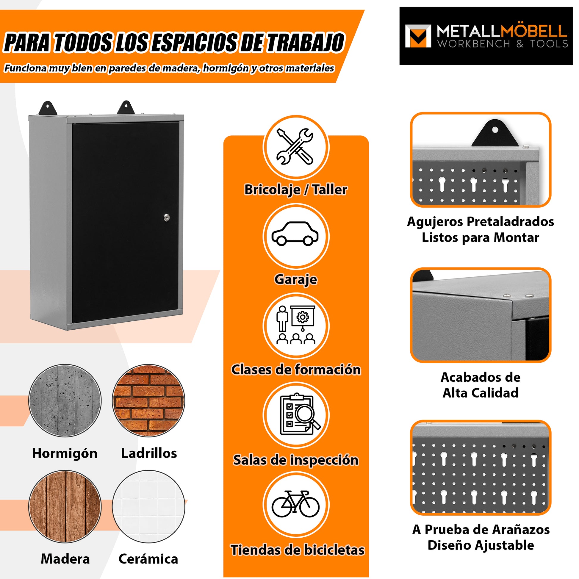 Armario de herramientas con cerradura de pared 40x60x20 cm con llave - MetallMöbell