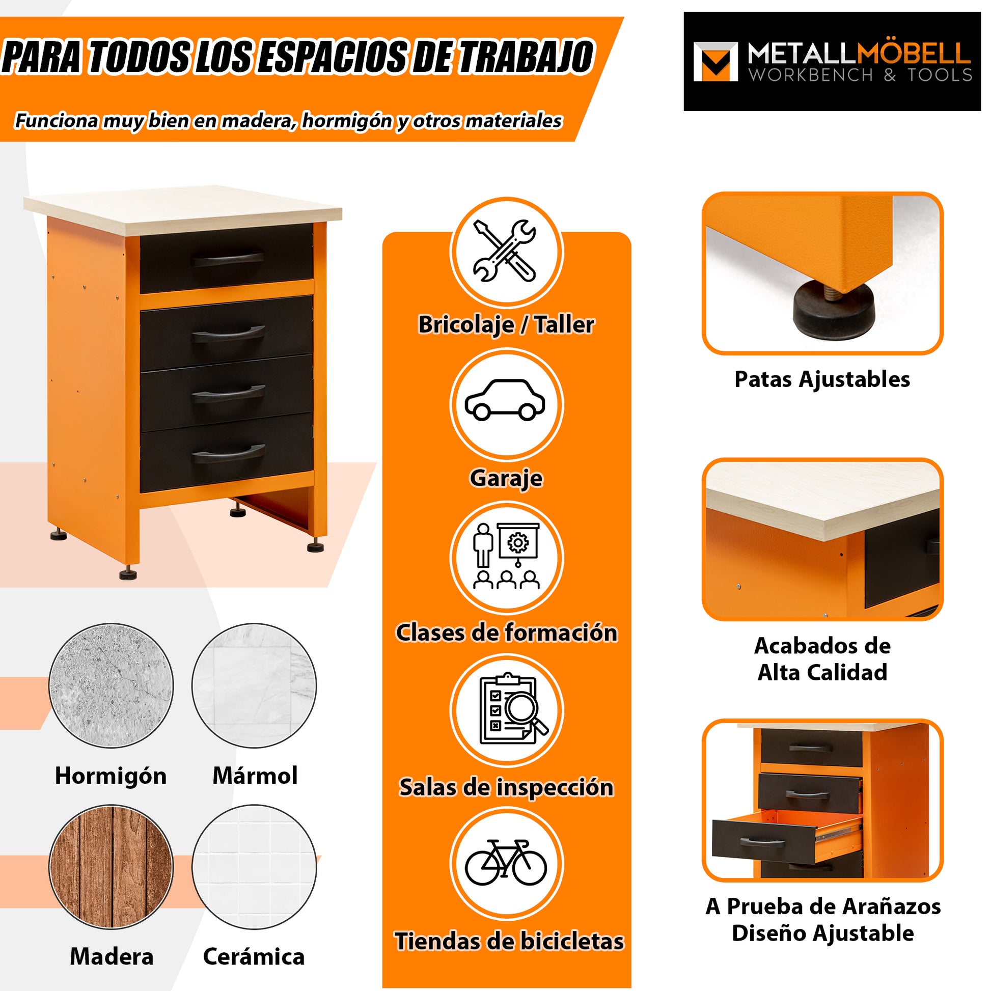 Pack Brico Bikers 2 – Banco de trabajo compacto para garaje con carro de herramientas y armarios para una organización profesional - MetallMöbell