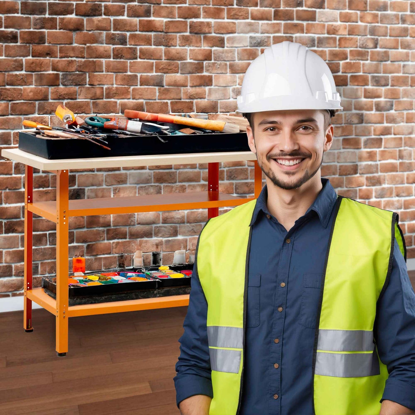 Mesa de Trabajo Metálica 120x60x90Cm con Estantes Ideal para Talleres y Garajes