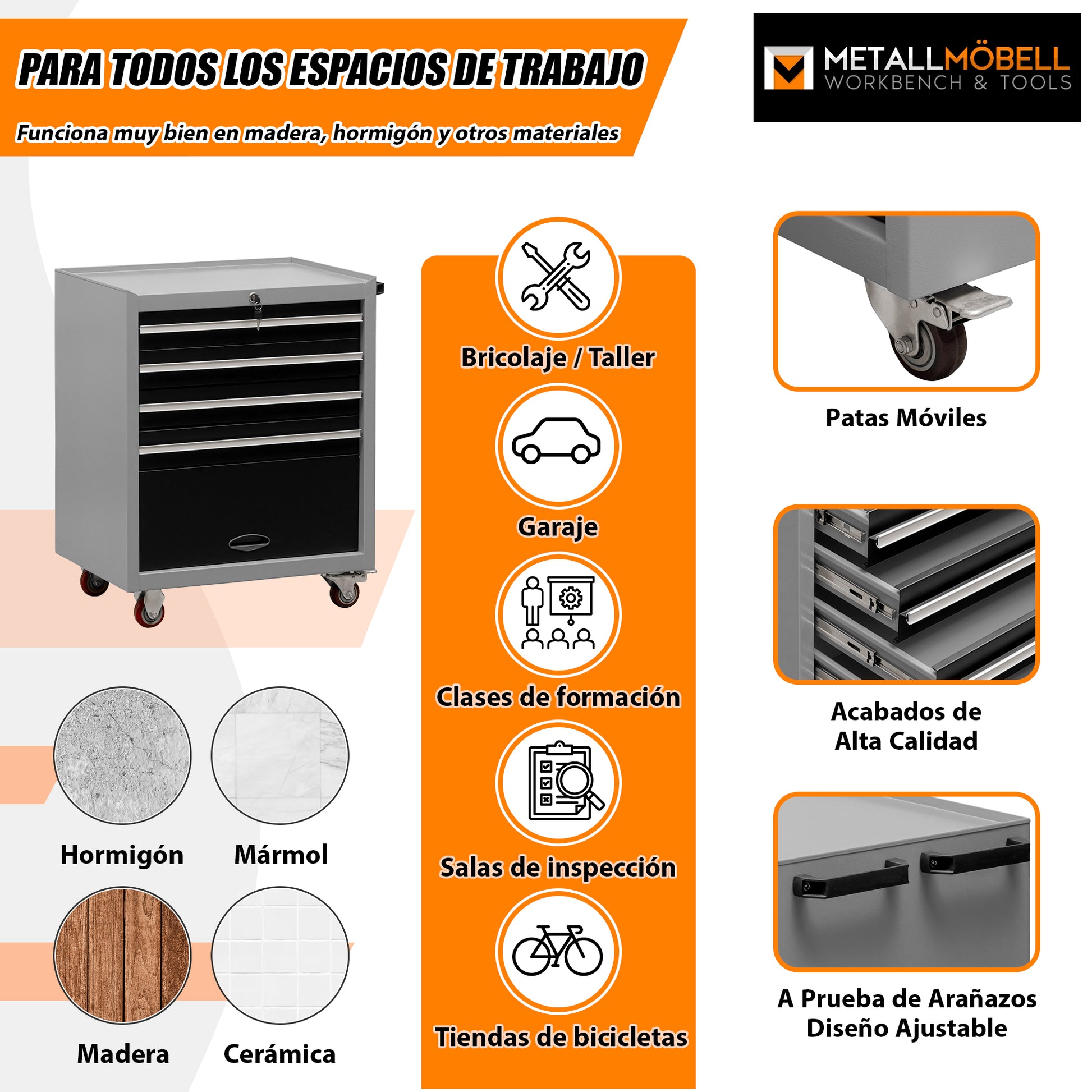 Pack Brico Bikers 2 – Banco de trabajo compacto para garaje con carro de herramientas y armarios para una organización profesional - MetallMöbell