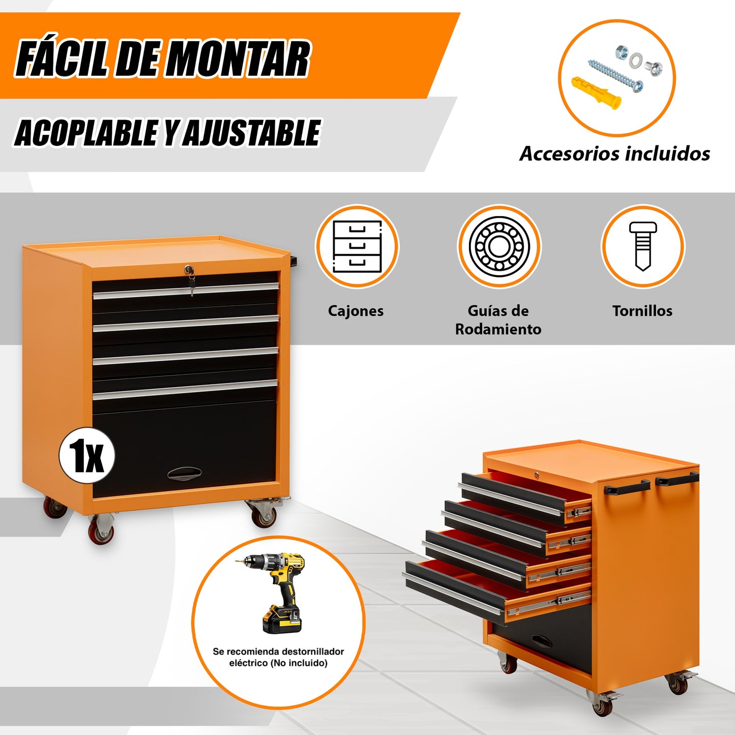 Brico Bikers 2 Pack – Compact workbench with tool trolley, wall cabinets and tall metal cabinet for professional organization in the garage or workshop