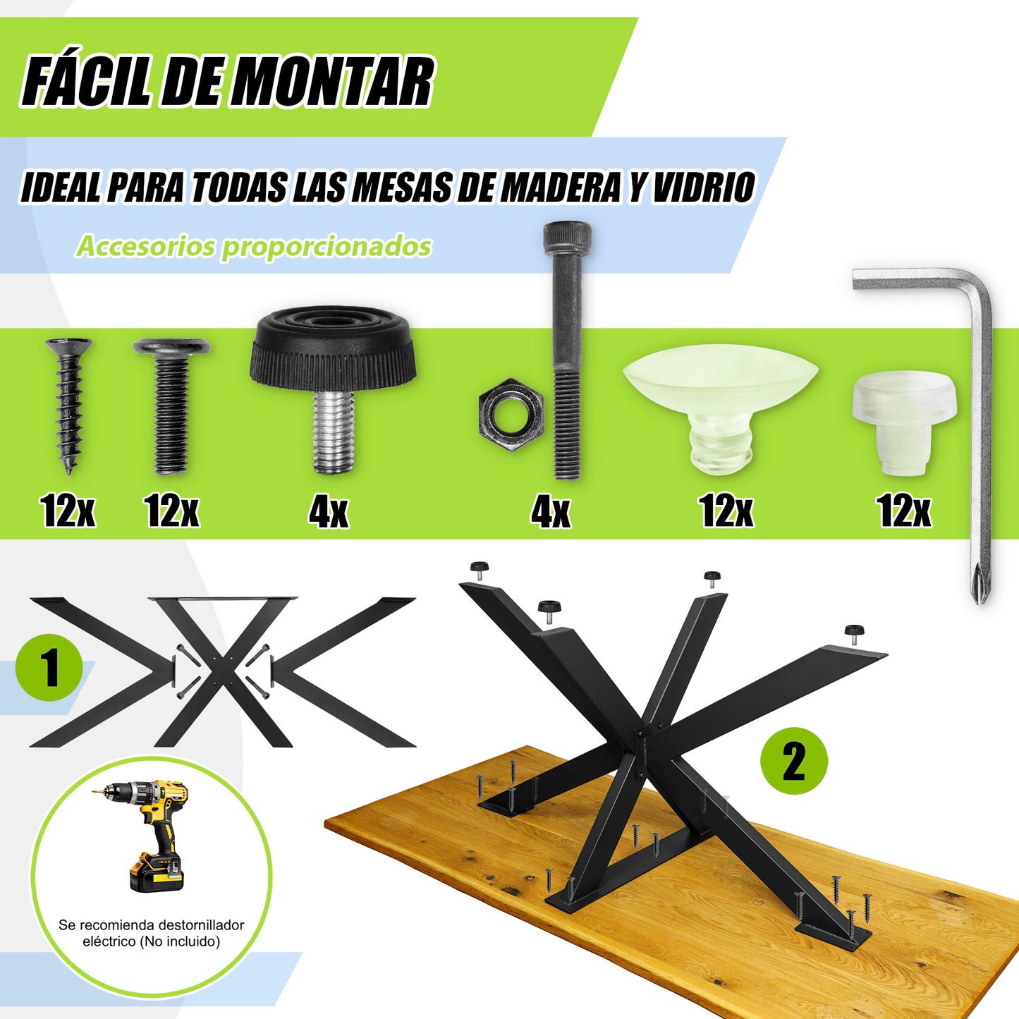 Long Spider-Type Metal Center Leg – For Large Tabletops from 70 to 100 cm