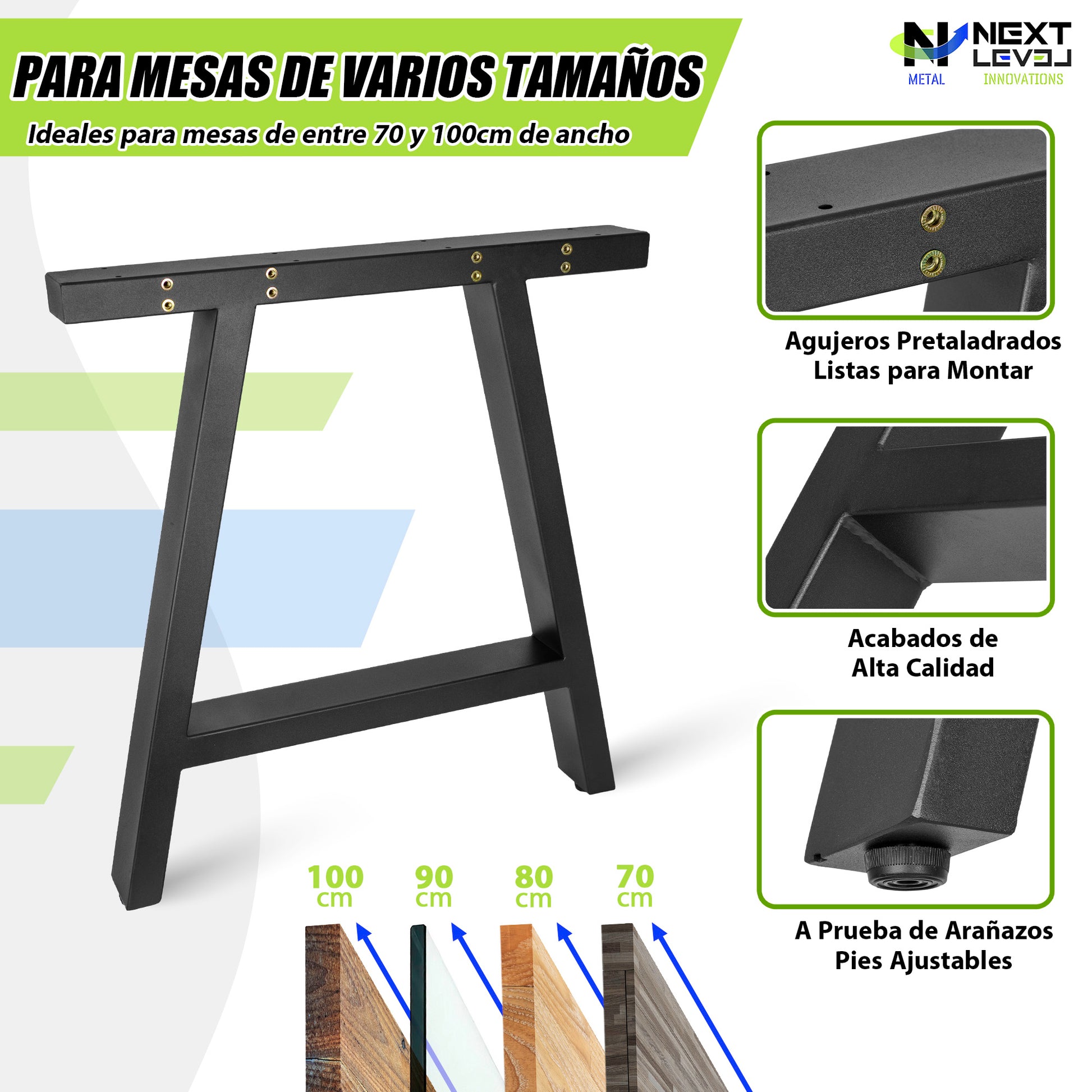 Patas Metálicas para Mesa Industrial Tipo A 65x71 cm - Modelo PM-002 Estilo Robustas y Modernas - MetallMöbell