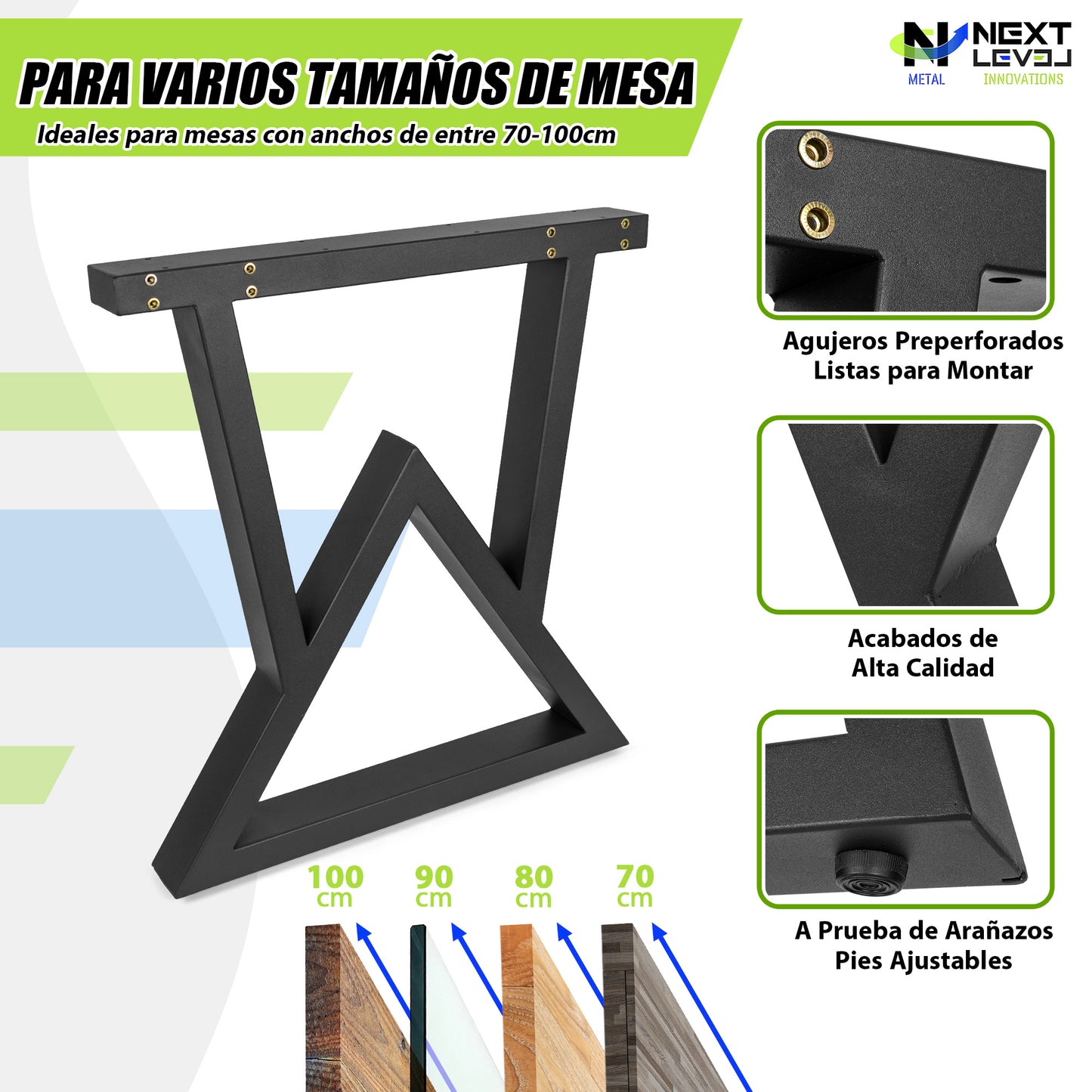 Pieds en métal pour table triangulaire L (65 x 71 cm) – Design industriel robuste