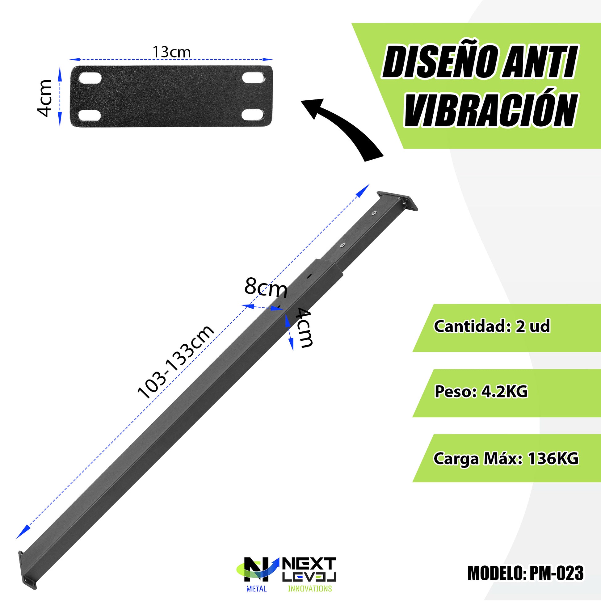 Pata Refuerzo Extensible para Mesa PM-023 | Soporte Central Regulable de Acero Negro (120-200 cm) de Alta Resistencia - Pata Refuerzo Extensible Mesa - MetallMöbell