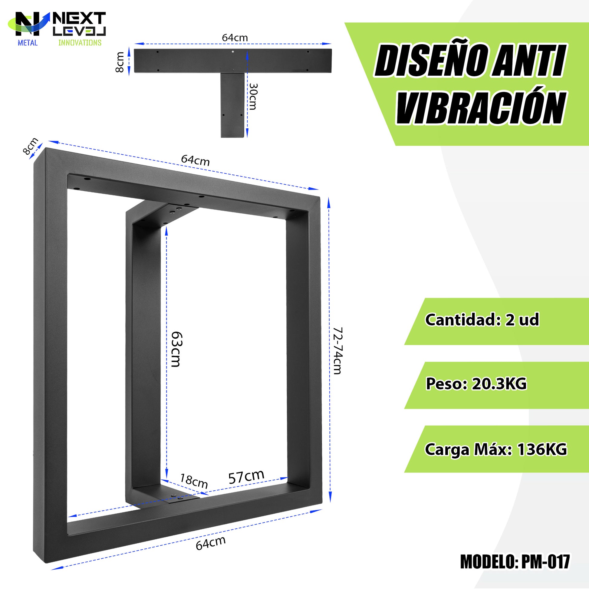 Patas Metálicas para Mesa TIPO T | Diseño Industrial Robusto en Acero Negro Mate (65x71 cm) - MetallMöbell