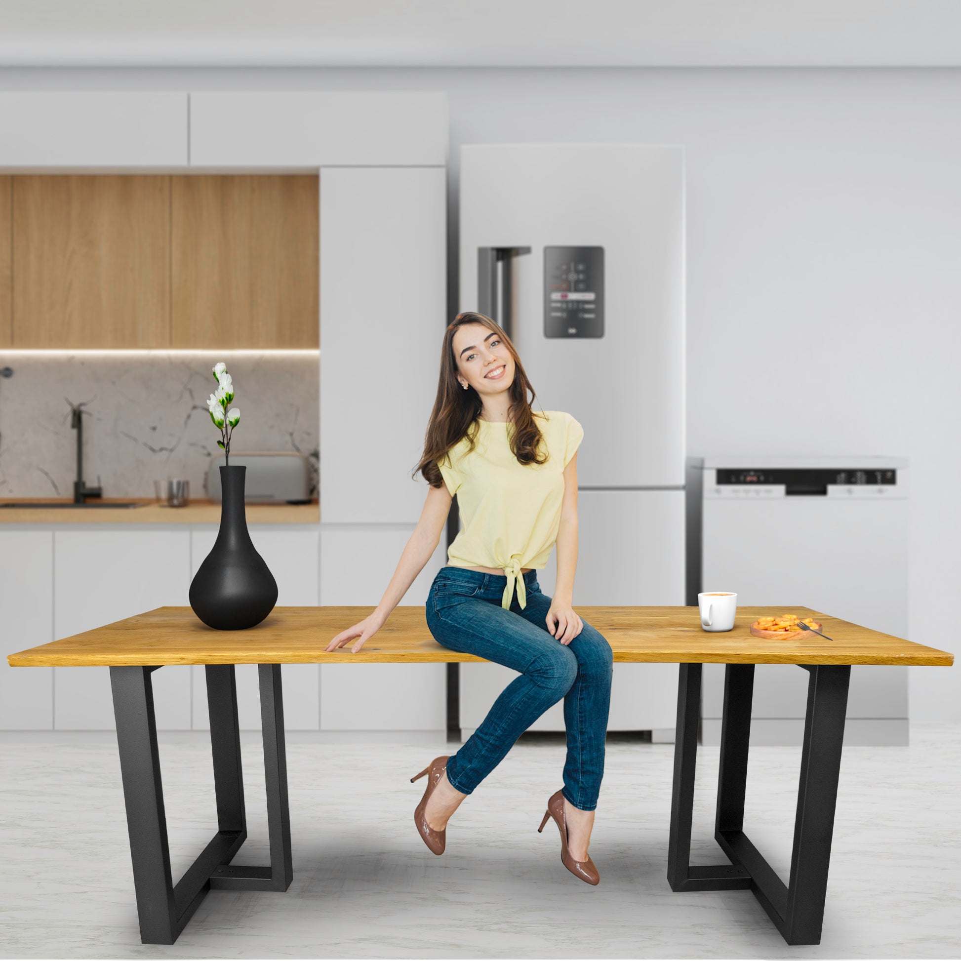 Patas Metálicas para Mesa TIPO T | Diseño Industrial Robusto en Acero Negro Mate (65x71 cm) - MetallMöbell