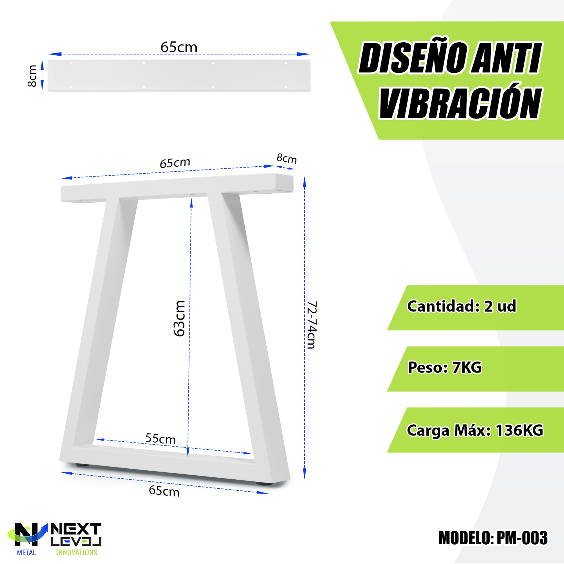 Patas Metálicas para Mesa Trapecio 65x71 cm – Diseño Industrial PM-003 - MetallMöbell