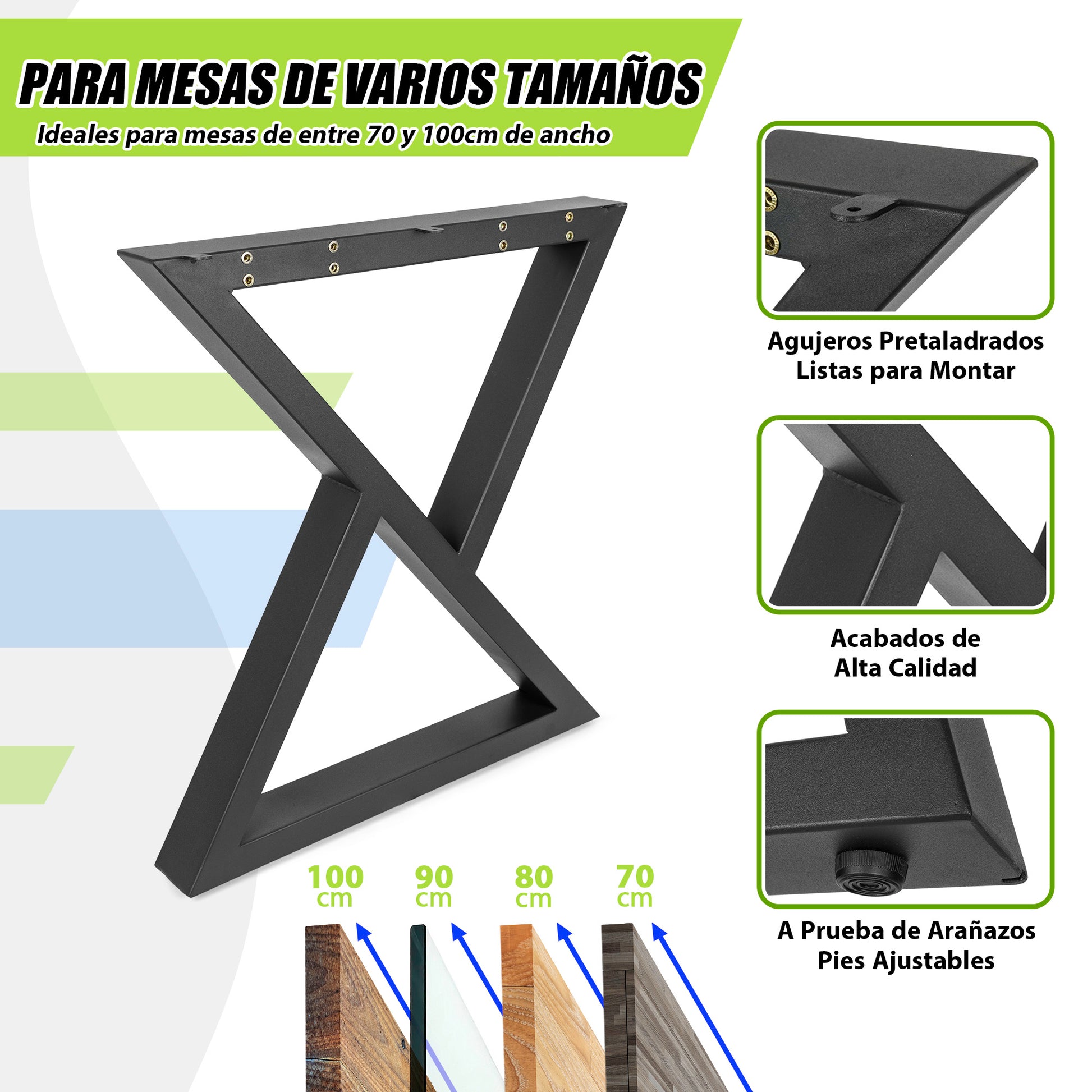 Patas Metálicas para Mesa Industrial en Forma de Doble Triángulo 65x71 cm – Modelo PM-001-N Diseño Industrial - MetallMöbell