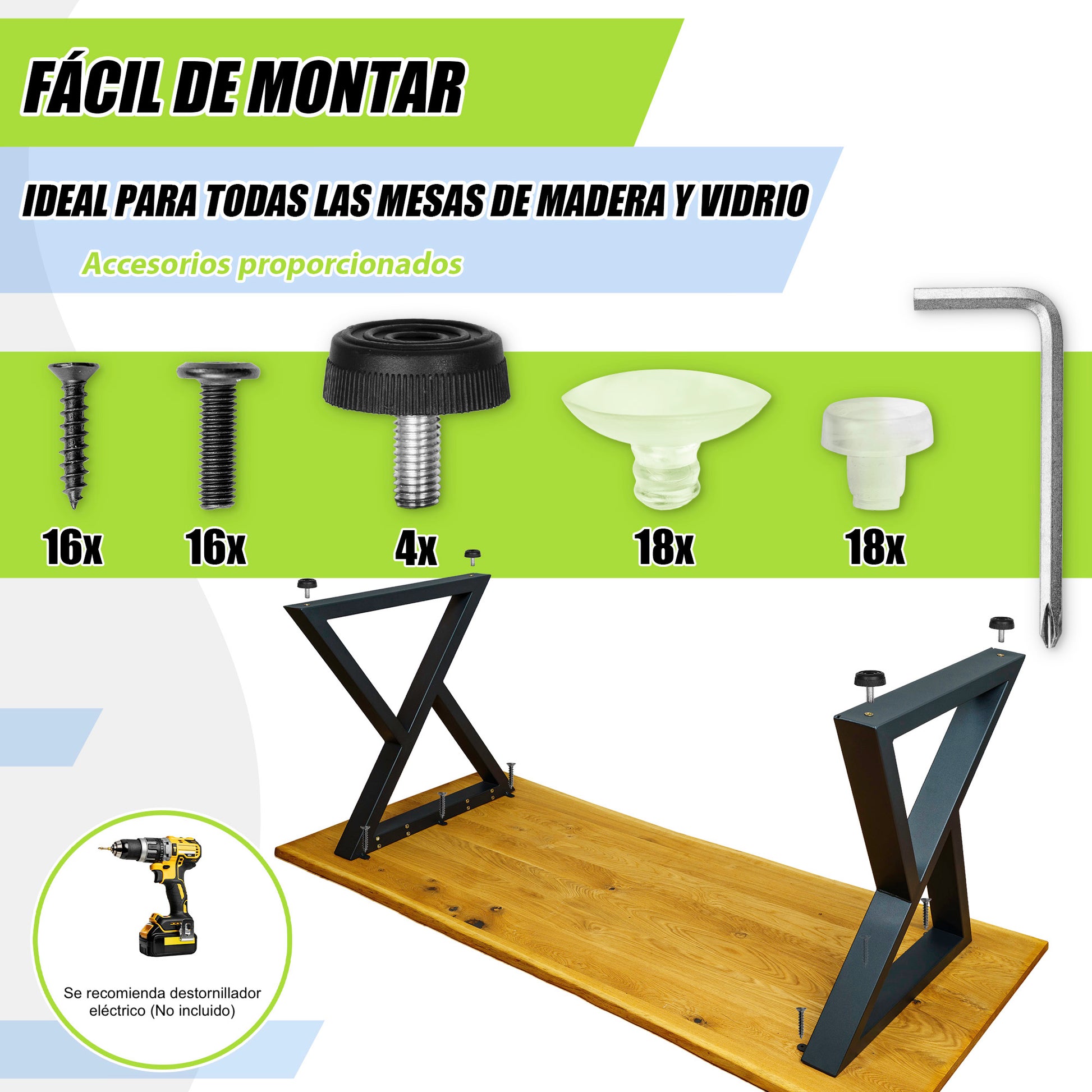 Patas Metálicas para Mesa Industrial en Forma de Doble Triángulo 65x71 cm – Modelo PM-001-N Diseño Industrial - MetallMöbell