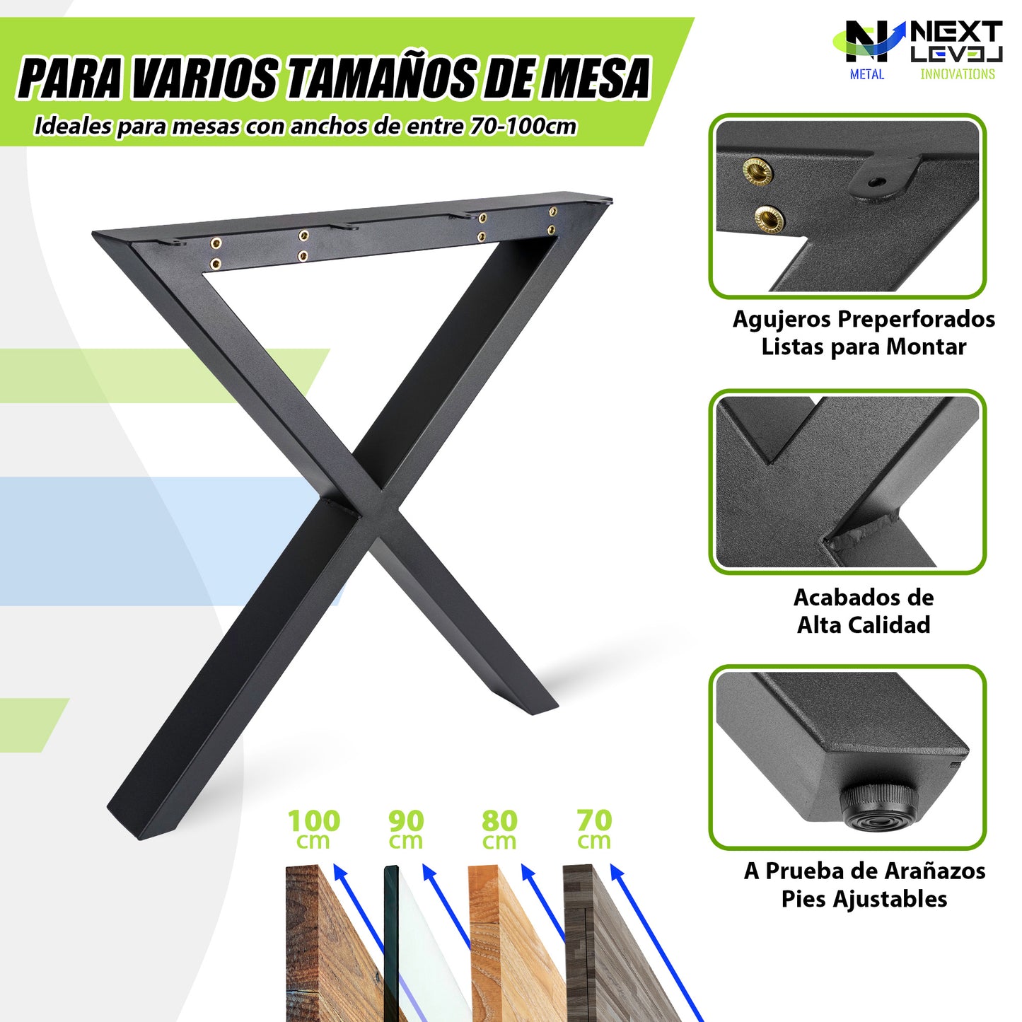 Metal Legs with X-Shaped Cross 65x71 cm – White or Black | Model PM-005