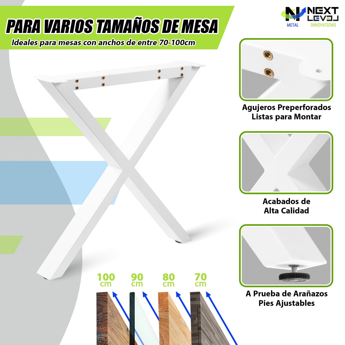 Metal Legs with X-Shaped Cross 65x71 cm – White or Black | Model PM-005