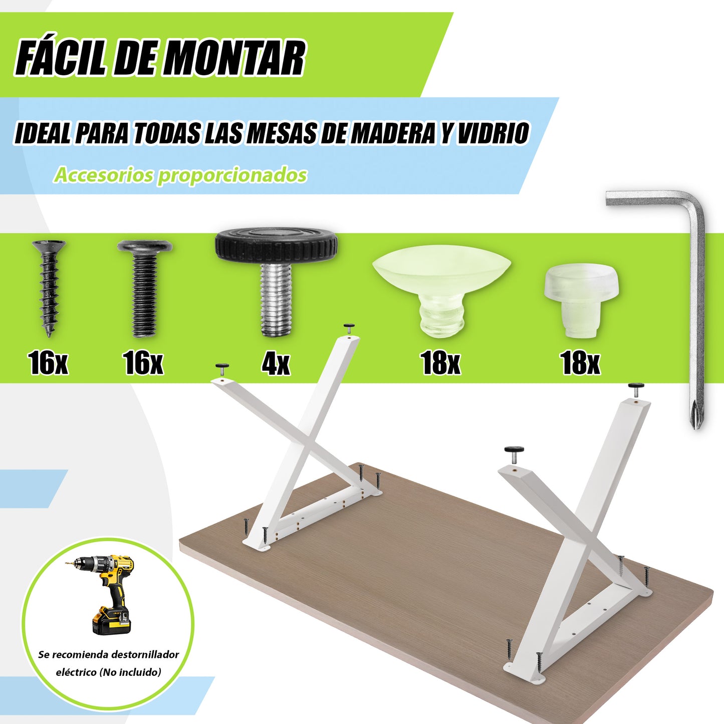 Metal Legs with X-Shaped Cross 65x71 cm – White or Black | Model PM-005