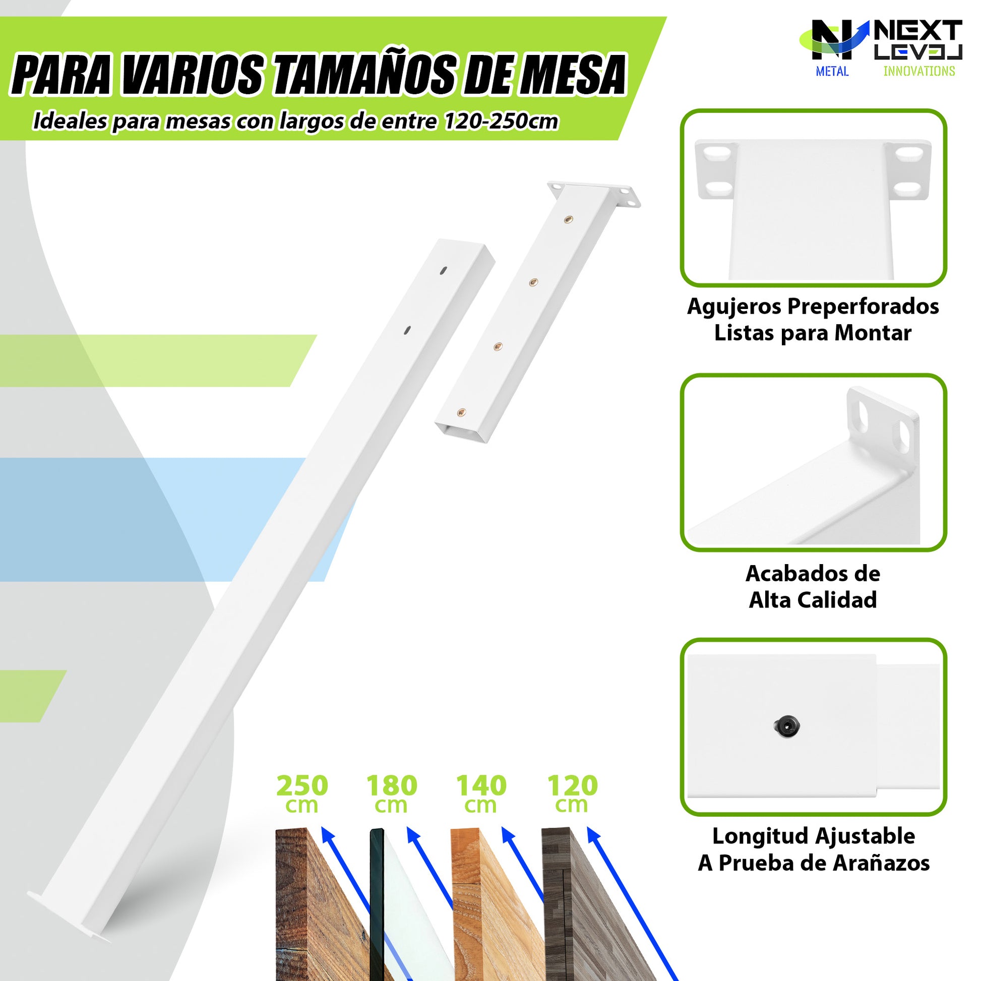 Pata Refuerzo Extensible para Mesa PM-023 | Soporte Central Regulable de Acero Negro (120-200 cm) de Alta Resistencia - Pata Refuerzo Extensible Mesa - MetallMöbell