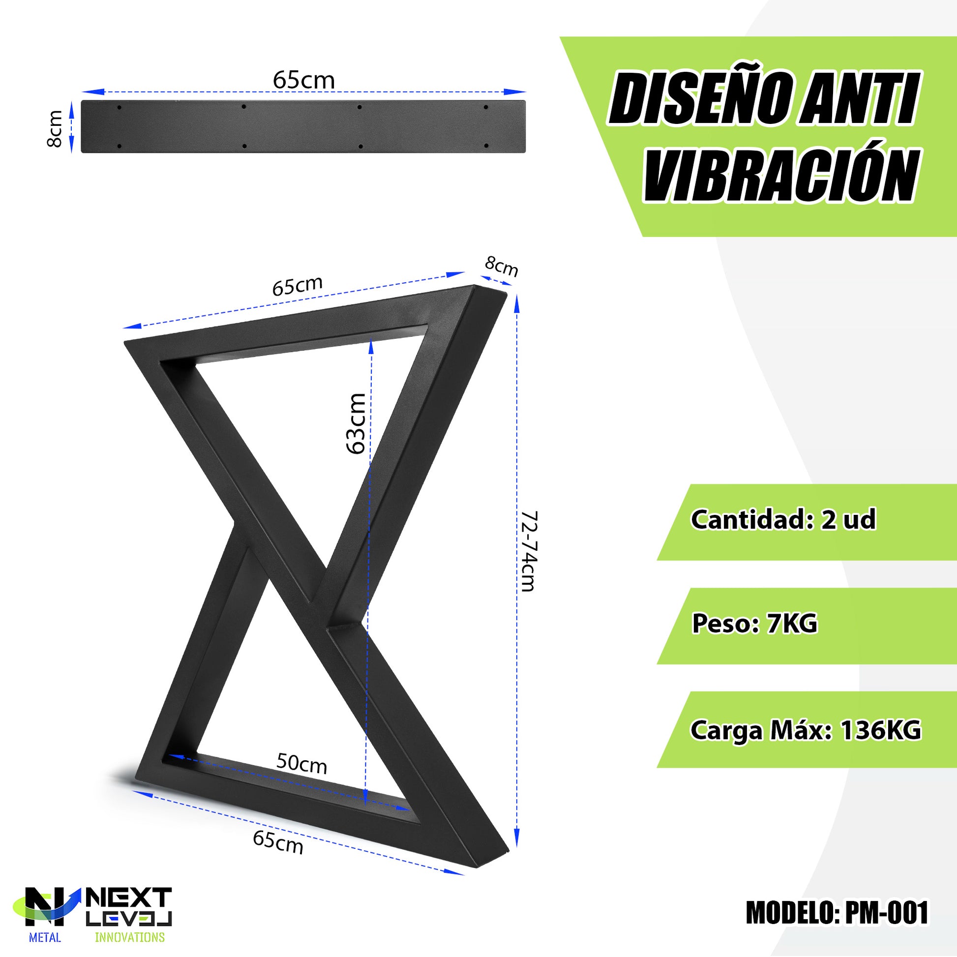 Patas Metálicas para Mesa Industrial en Forma de Doble Triángulo 65x71 cm – Modelo PM-001-N Diseño Industrial - MetallMöbell