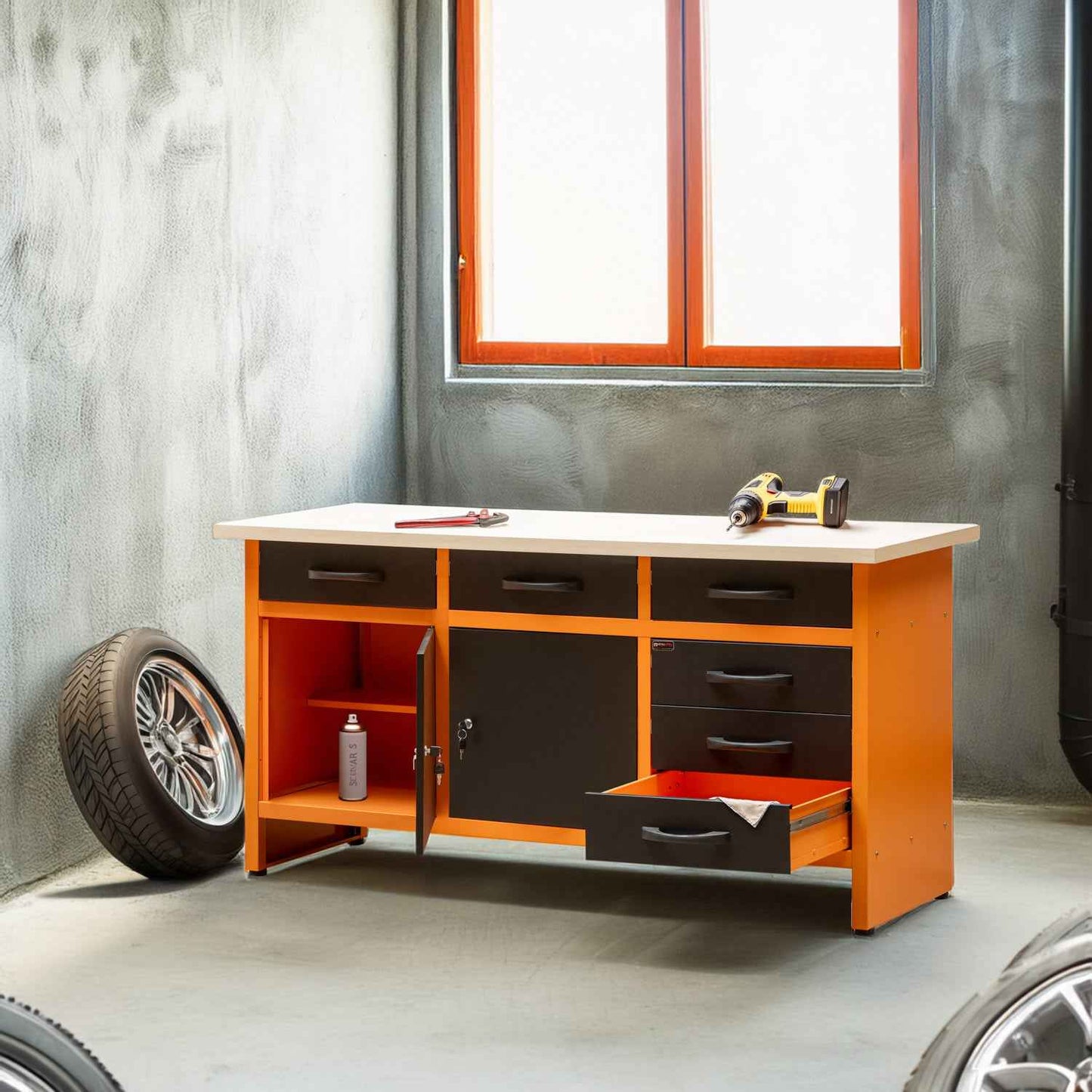 Banco de Trabajo con Cajones Metálicos de 15 Unidades - 160x60x92 CM