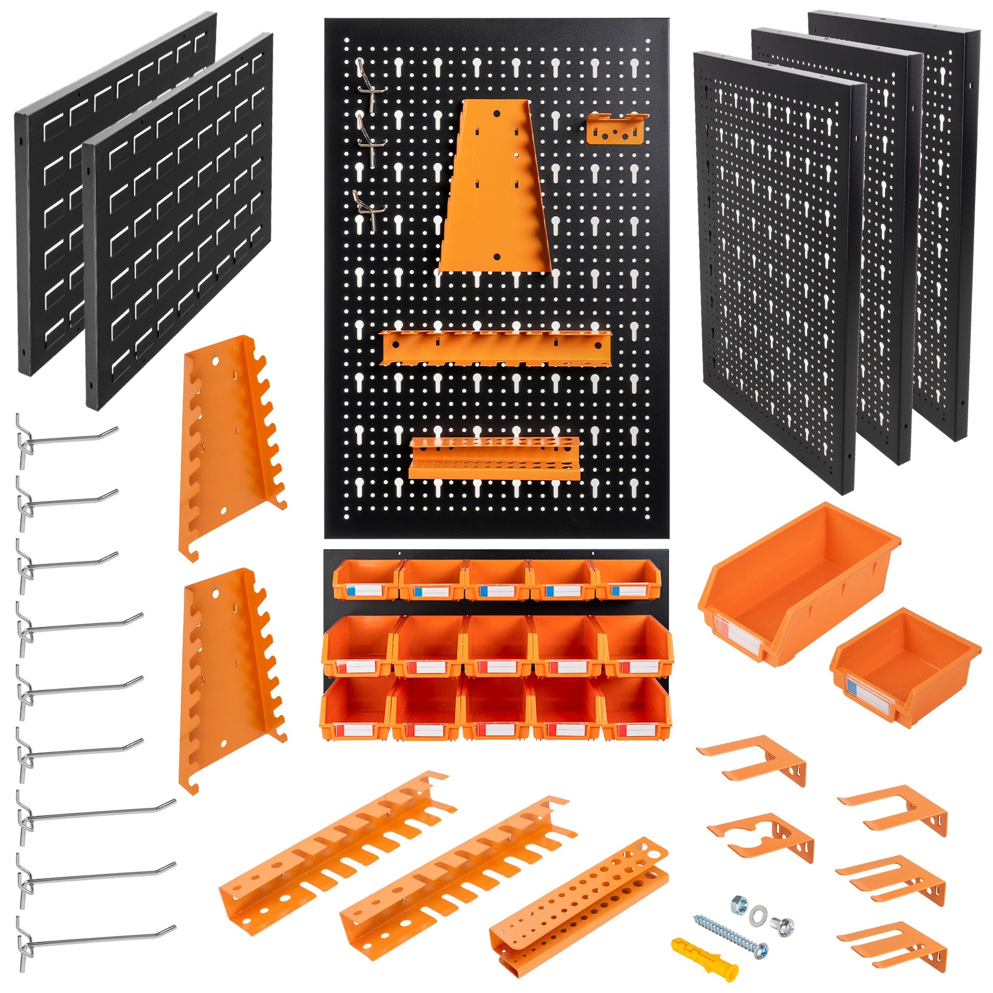 Kit de Paneles Perforados y Ranurados - 5 Paneles + Ganchos, Soportes y Cajas de Almacenamiento HPTH02 - MetallMöbell
