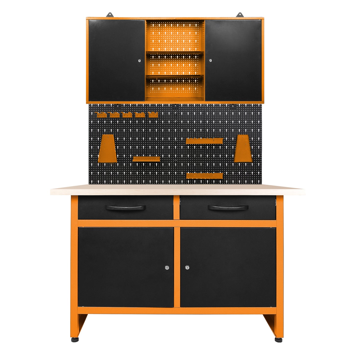 Pack Brico-Motero 1 – Banco de trabajo compacto para garaje con armario mural y paneles perforados - MetallMöbell