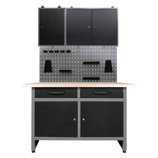 Pack Brico-Motero 2 – Banco de trabajo compacto para garajes pequeños con armarios murales y panel perforado - MetallMöbell