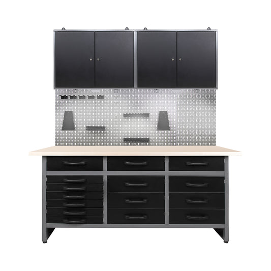 Pack de Trabajo Profesional - Banco de Trabajo con 15 Cajones y 2 Armarios Murales Dobles con Cerradura - MetallMöbell