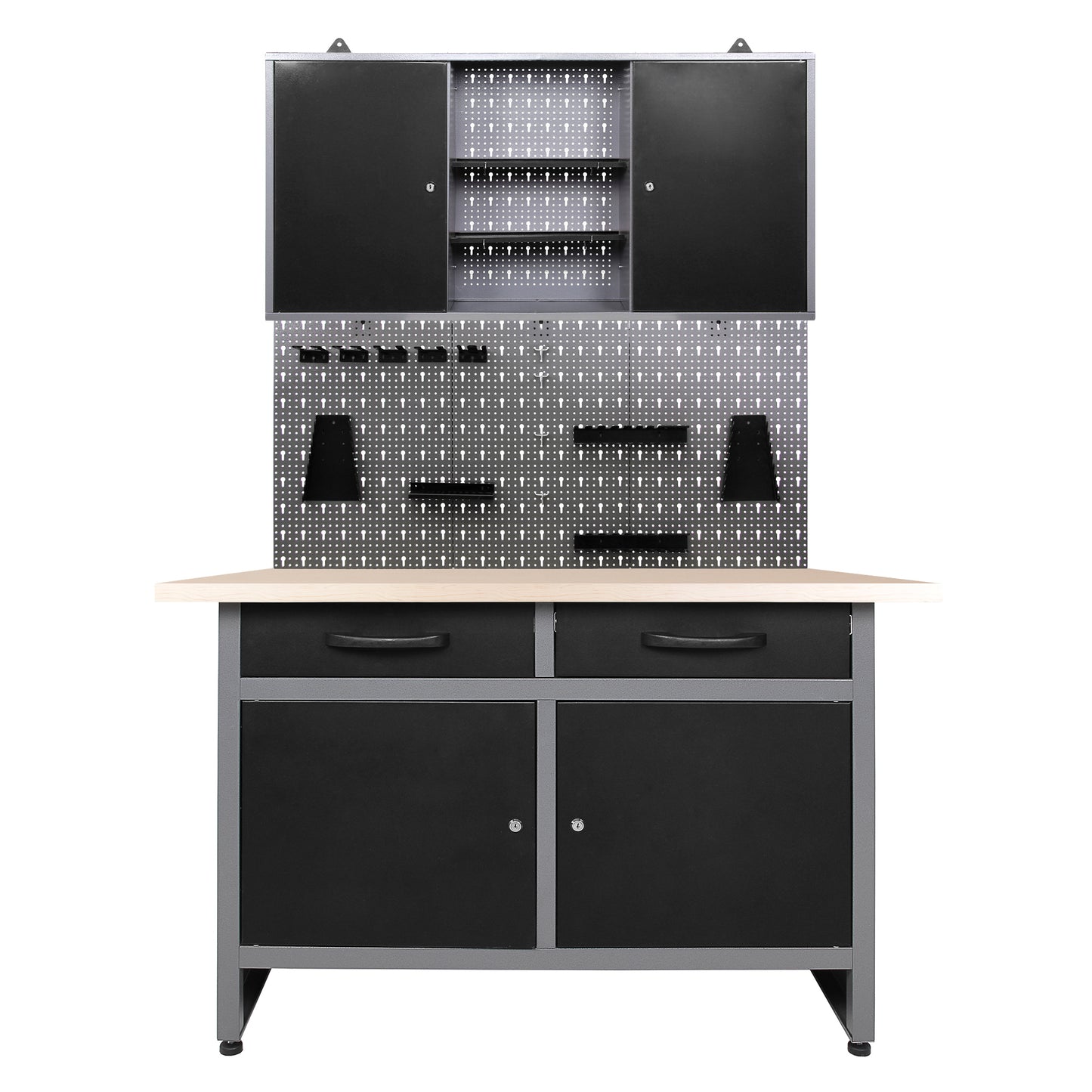 Pack Brico-Motero 1 – Banco de trabajo compacto para garaje con armario mural y paneles perforados - MetallMöbell