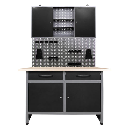 Pack Brico-Motero 1 – Banco de trabajo compacto para garaje con armario mural y paneles perforados - MetallMöbell