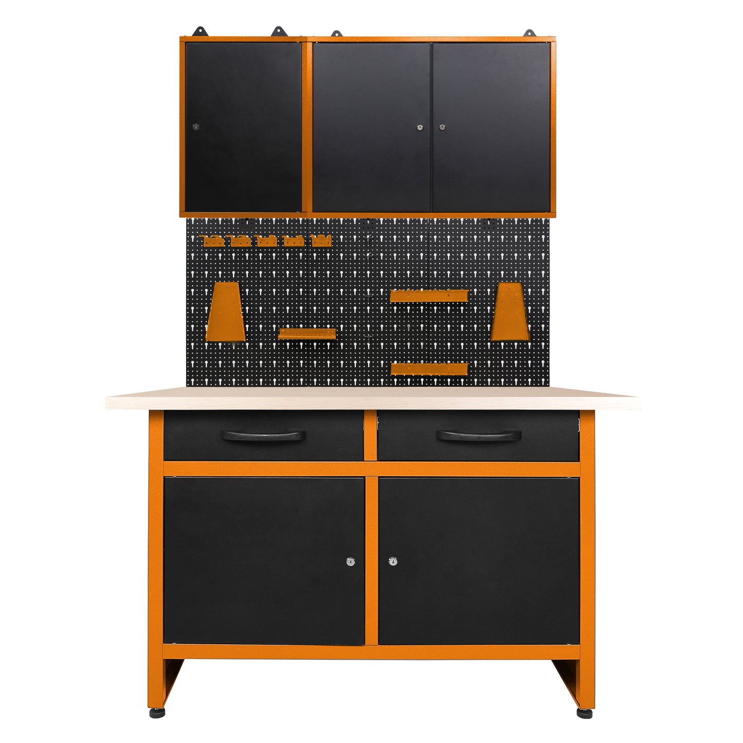 Brico-Motero Pack 2 – Établi compact avec deux armoires murales séparées et panneau perforé pour petits garages et ateliers personnels