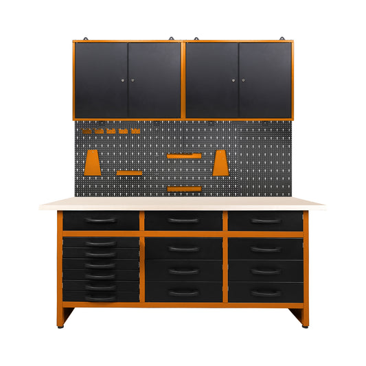 Pack de Trabajo Profesional - Banco de Trabajo con 15 Cajones y 2 Armarios Murales Dobles con Cerradura - MetallMöbell