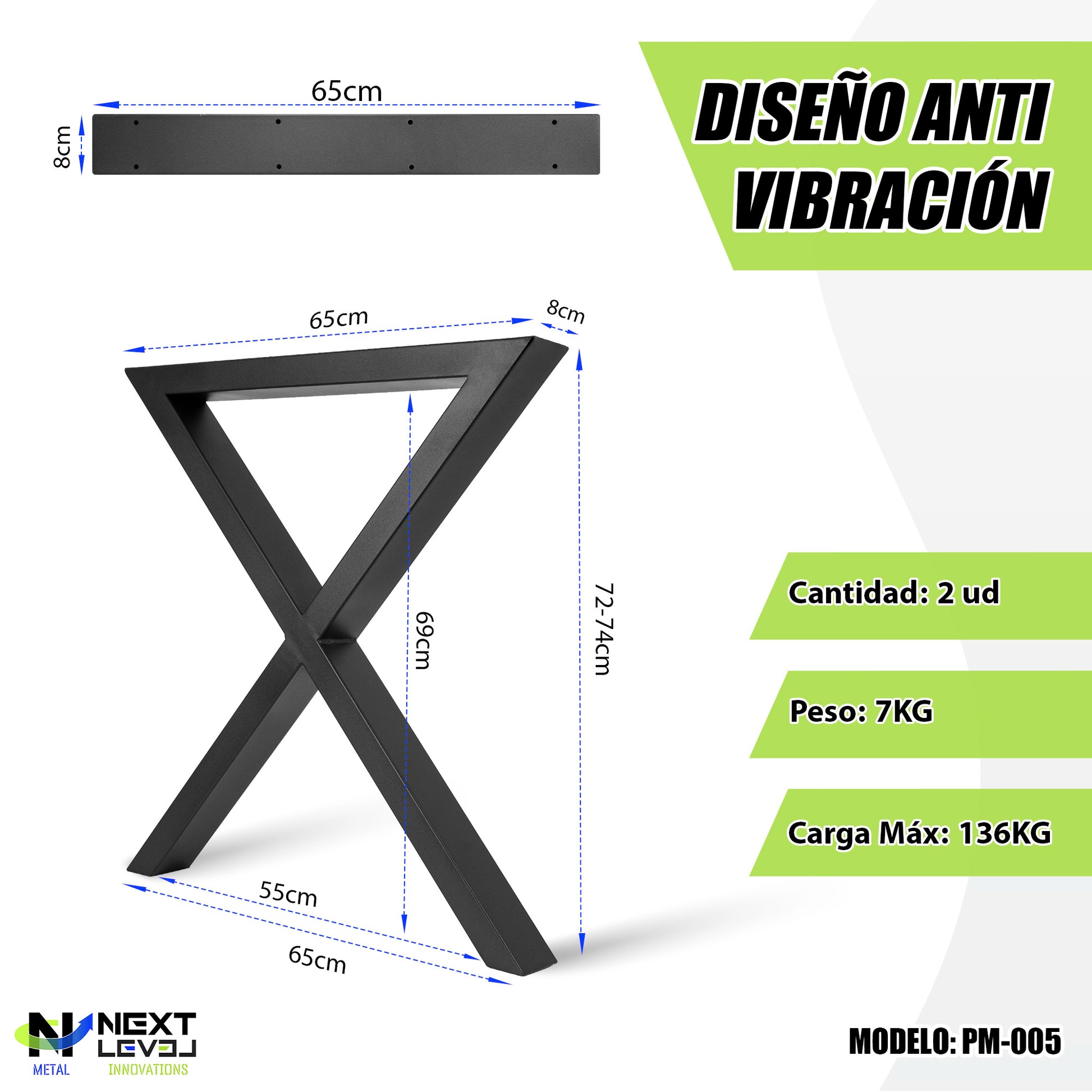 Patas Metálicas Aspa en Forma de X 65x71 cm – Blanco o Negro | PM-005 - Alta Calidad y Estilo - MetallMöbell