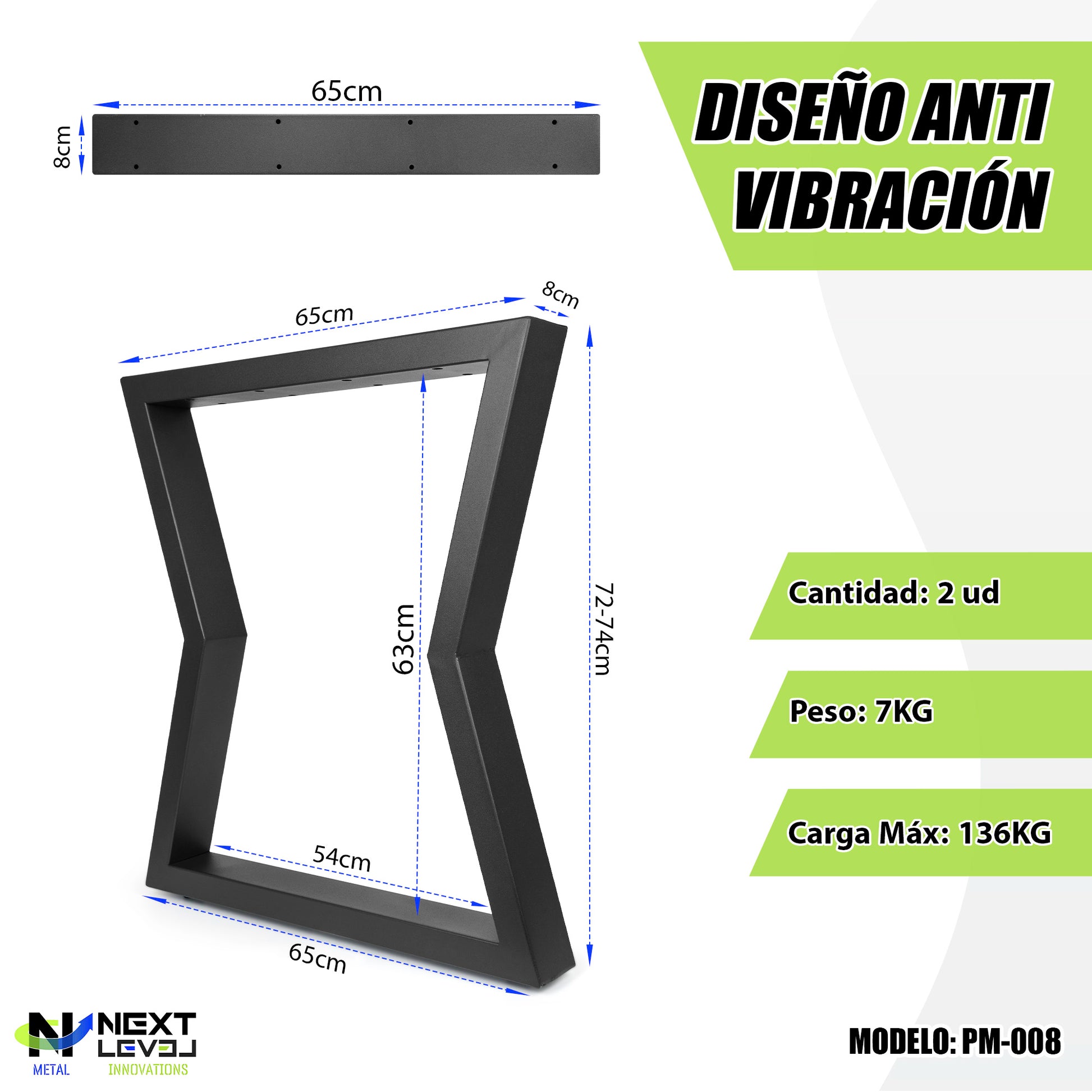 Patas Metálicas para Mesa en Forma de Corchetes 65x71 cm – Diseño Moderno Industrial PM-008 - MetallMöbell