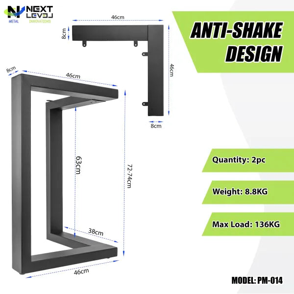 METAL LEG L65xH71CM PM-014 “L-SHAPED SQUARE” MADE OF 80x40mm RECTANGULAR TUBE