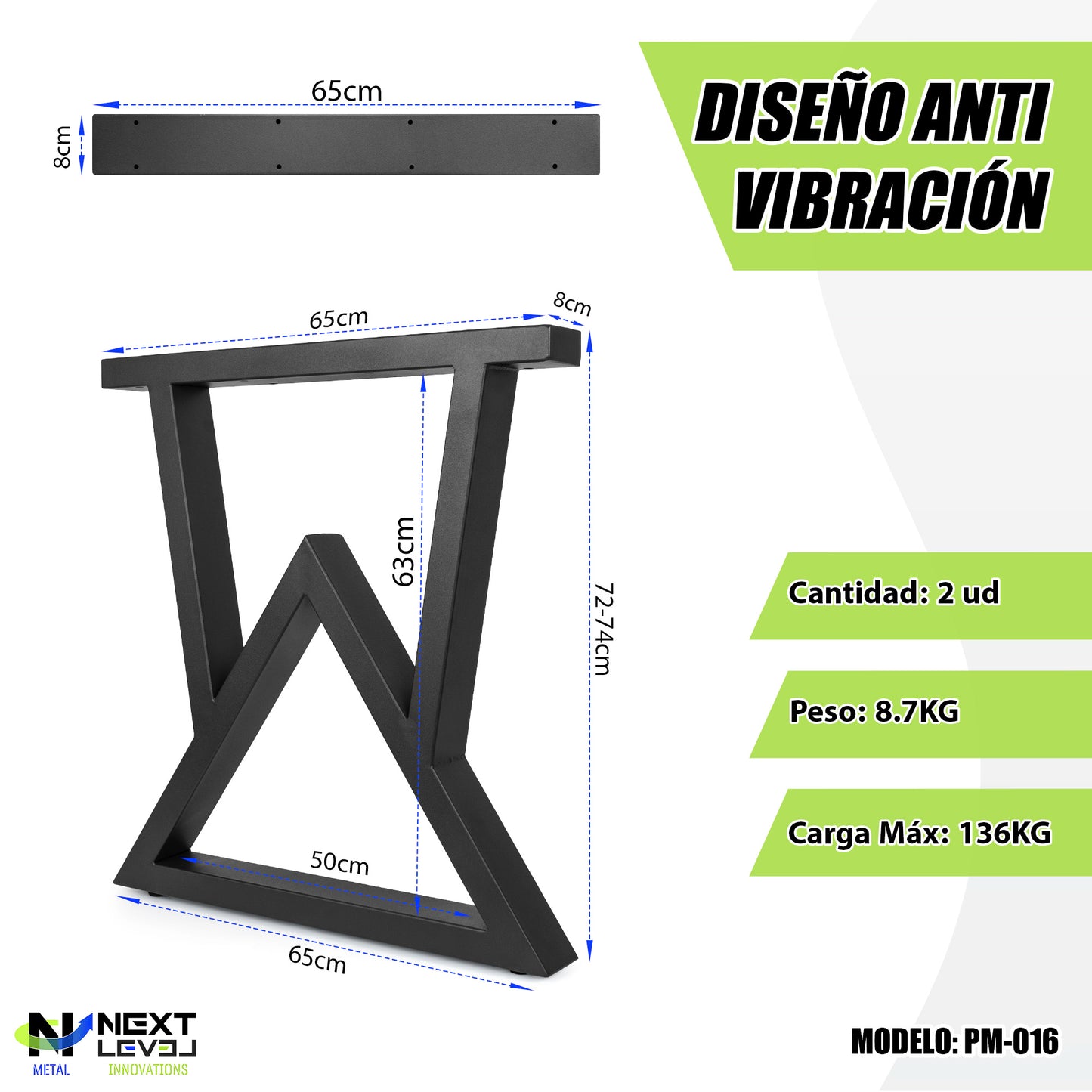Pieds en métal pour table triangulaire L (65 x 71 cm) – Design industriel robuste