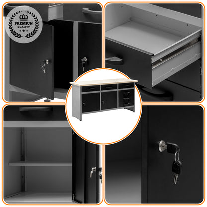 Pack Profesional del Orden 1 – Banco de trabajo con 15 cajones, armarios murales y panel perforado para profesionales del orden en taller o garaje