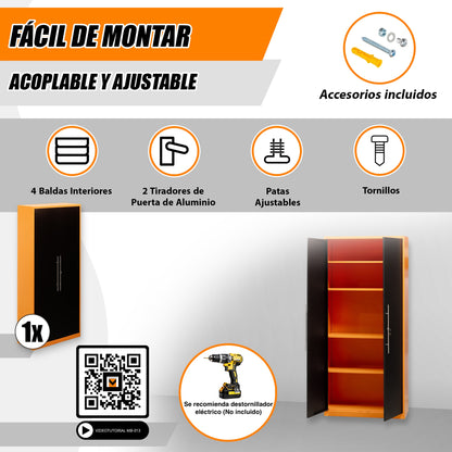 DIY King Pack 1 – Workbench with 5 drawers, wall cabinet and 2-meter high metal cabinet for total organization in the garage or workshop