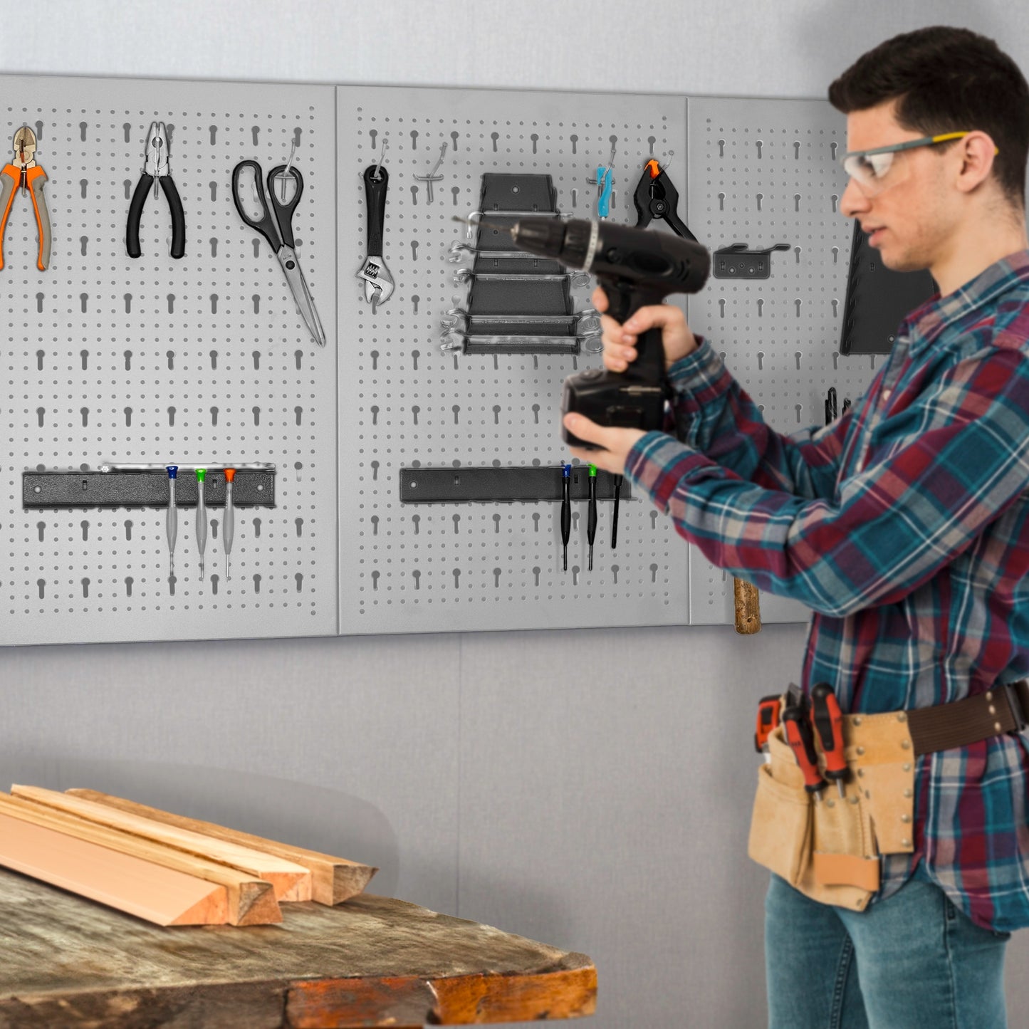 Pannello murale in metallo perforato 60x40x2cm. HP-001G e HP-001N