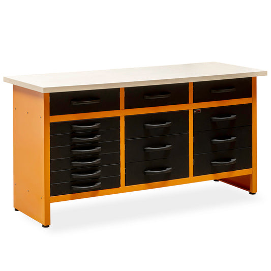 Workshop Workbench with 15 Metal Drawers of 160x60x92cm.