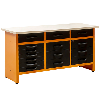 Pack Profesional del Orden 1 - Banco de trabajo profesional con cajones, armarios murales y panel perforado para talleres y garajes - MetallMöbell