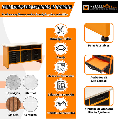 Pack Profesional del Orden 1 – Banco de trabajo con 15 cajones, armarios murales y panel perforado para profesionales del orden en taller o garaje